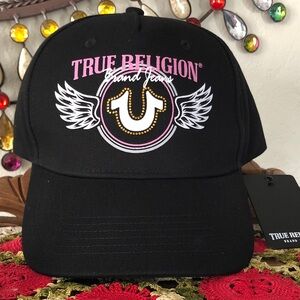 NWT True Religion Black & Pink Crystal Wing Hat/Cap